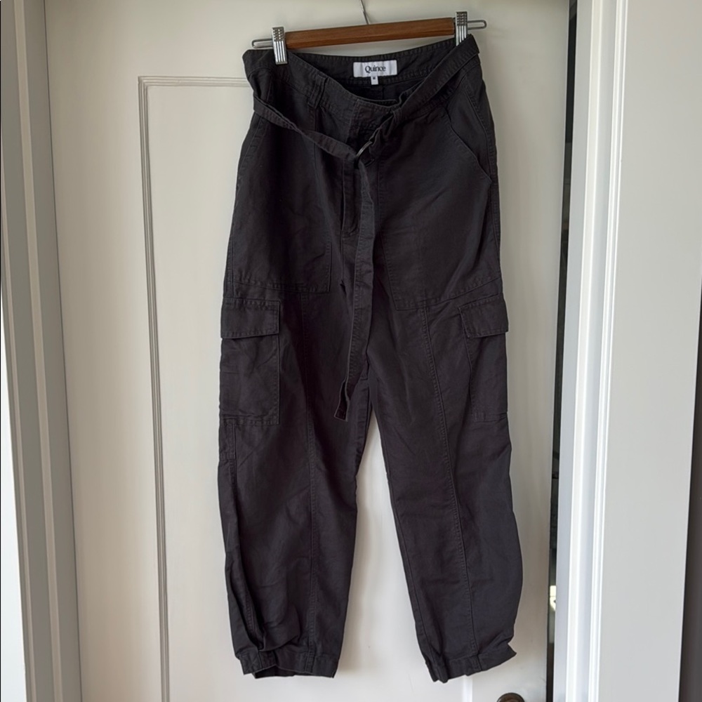 Quince Gray Cargo Pants Relaxed Fit Drawstring Waist, new w/o tags.